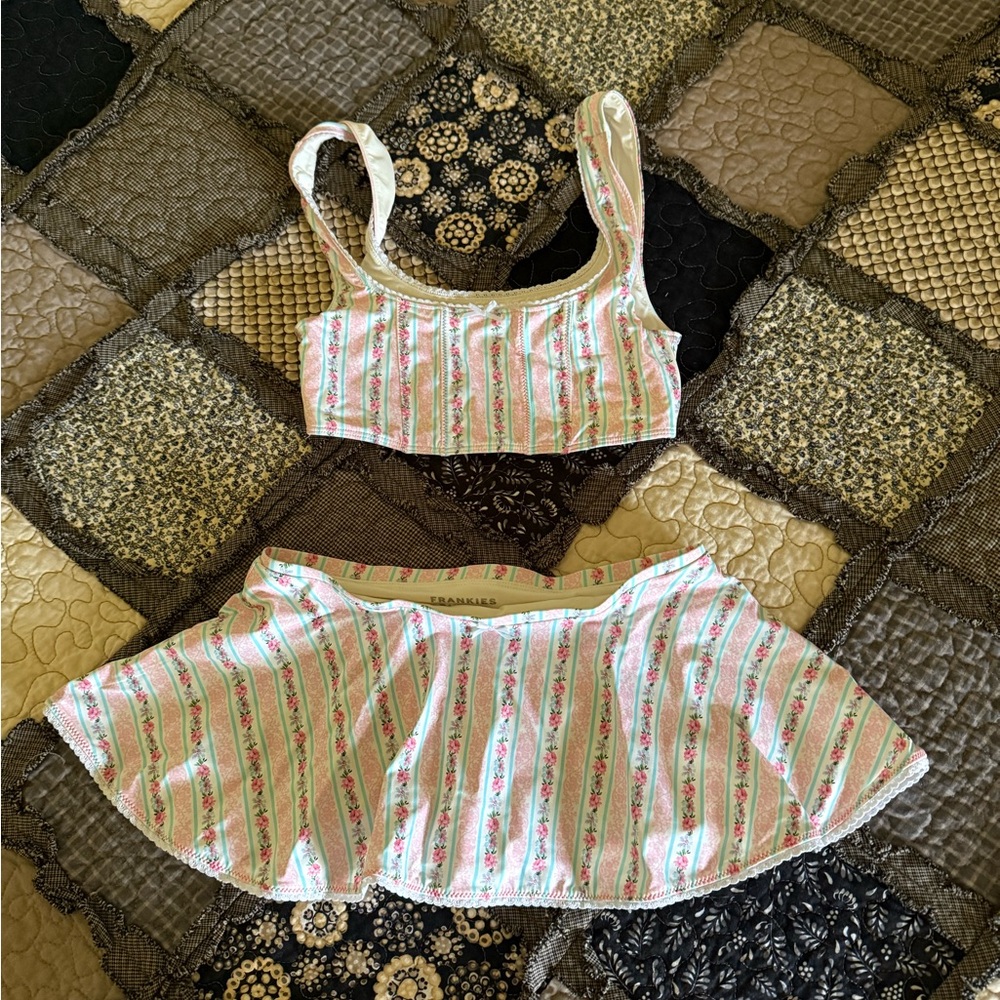 Frankie's Bikinis Pink and Green Floral Bikini Set